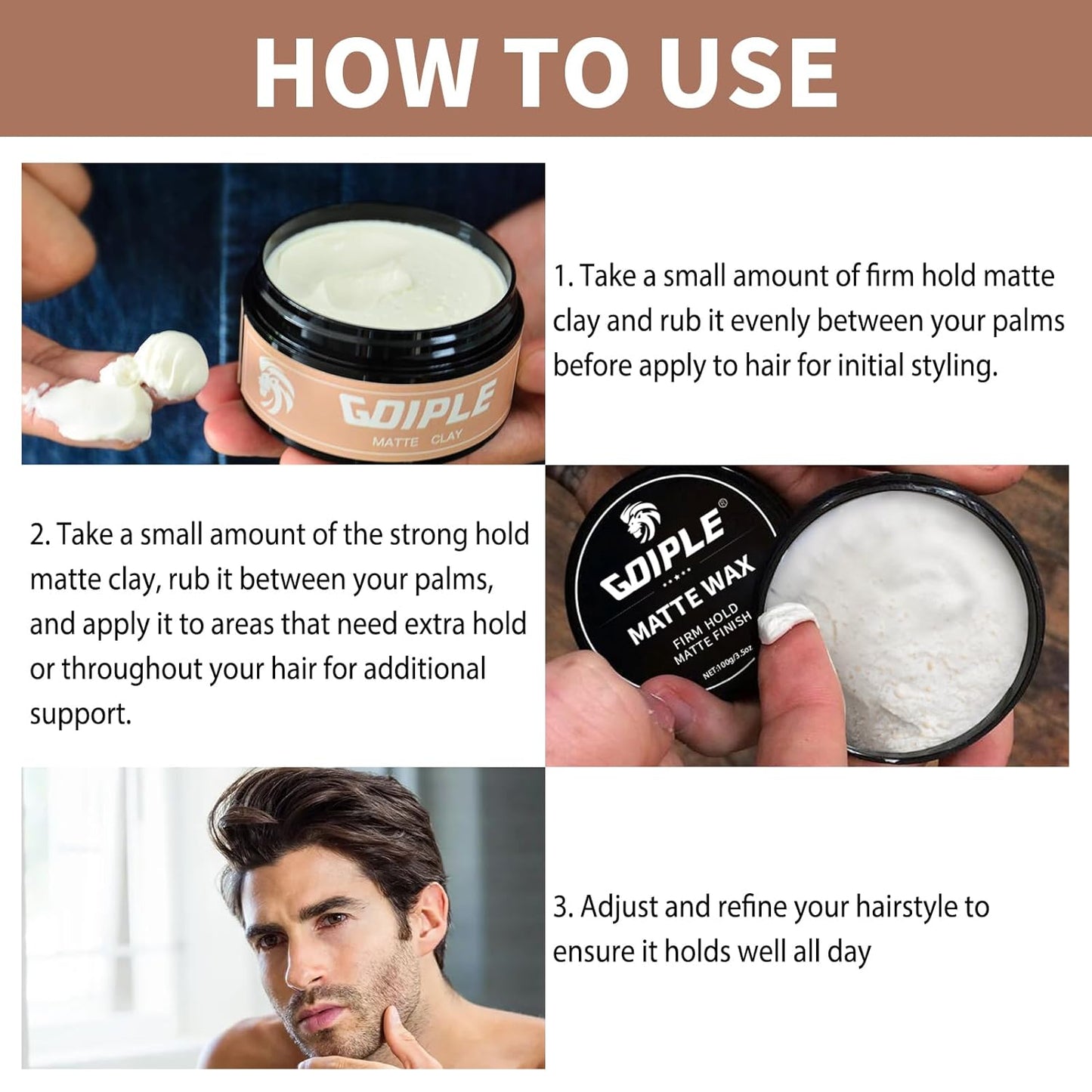 Hair Matte Wax for Men Firm & Strong Hold Matte Finish- Premium Water Based All Day Hold Hair Styling Clay- Hair Pomade Mens Styling Clay with Matte Shine- Mens Hair Styling Products Flake-Free(2PCS)