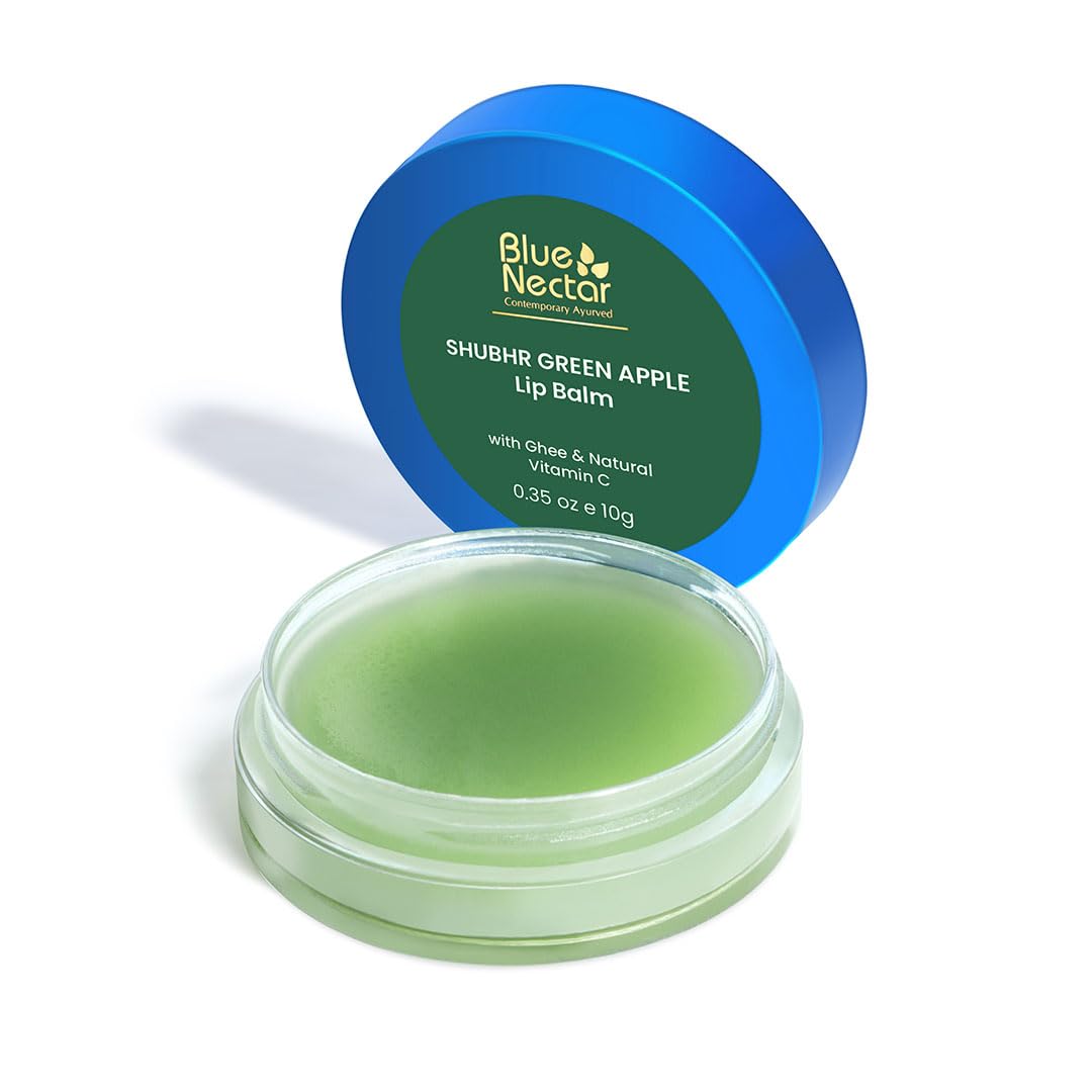 Blue Nectar Herbal Ayurvedic Lip Balm with Green Apple Vitamin C & Organic Ghee for Dry Lips | Hydrating Lip Gloss with Clean Ingredients (0.35 oz, 10 herbs)