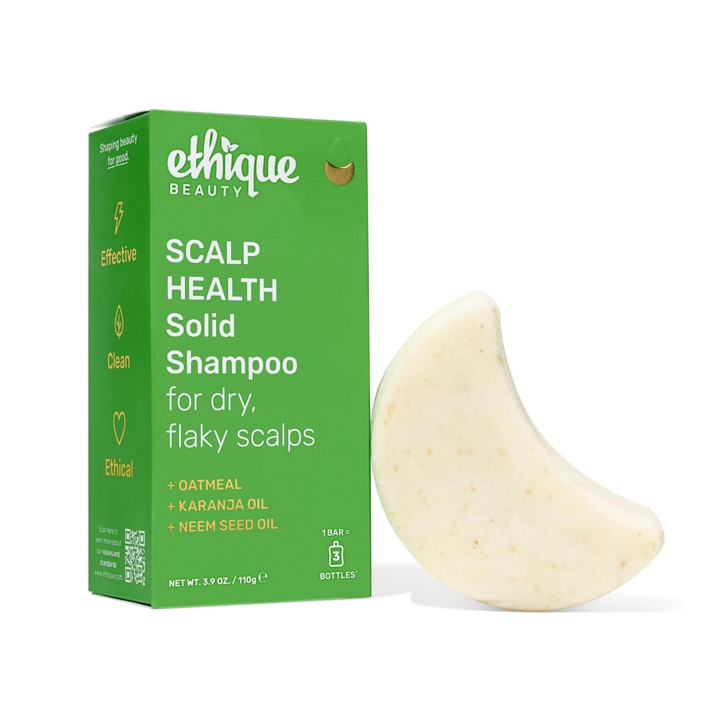 Ethique Scalp Health Shampoo Bar for itchy, dry, flaky scalps with Oatmeal - Plastic-Free, Vegan, Cruelty-Free, 3,88 oz - Formerly Heali Kiwi