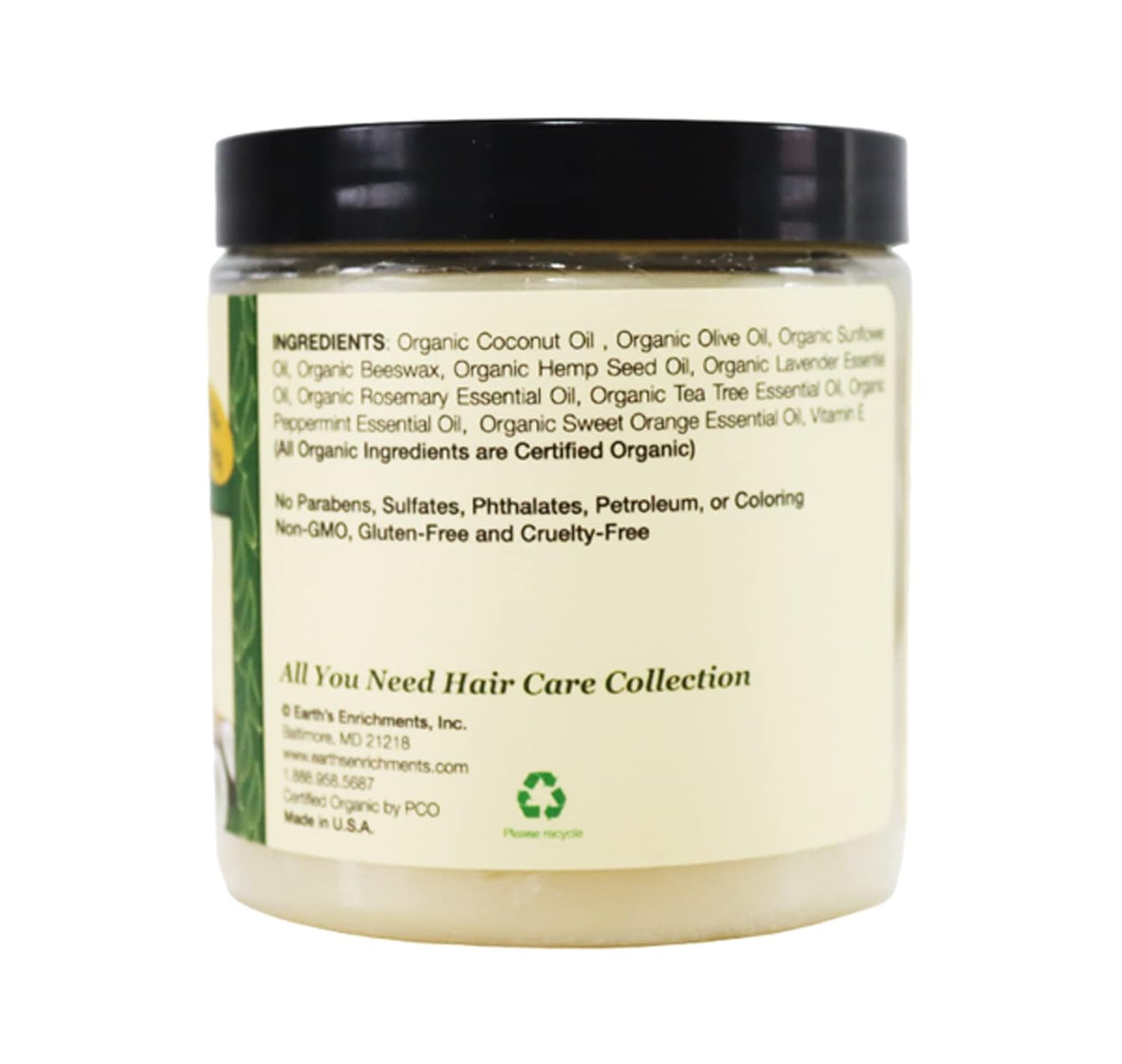 Earth's Enrichments Organic Pomade - Hair Food for Growth, Contains Tea Tree, Rosemary, Lavender Oil, Natural Hair Grease for Thick, Straight, Curly, Wavy, Thin Hair, Women, Men, Kids, USDA, 8oz