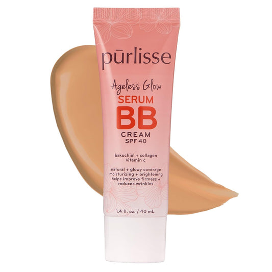 pūrlisse Ageless Glow Serum BB Cream SPF 40 - Glow BB Cream with SPF Enriched with Bakuchiol & Vitamin C to Help Improve Firmness & Reduce Wrinkles for Dewy Skin - Medium Warm (1.4 oz)