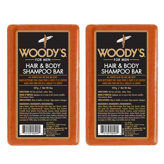 Woody's Hair & Body Shampoo Bar for Men – 2-in-1 Solid Shampoo Bar & Body Wash, Deep Cleansing, Moisturizing, Refreshing Scent, 8 oz, 2 Pack