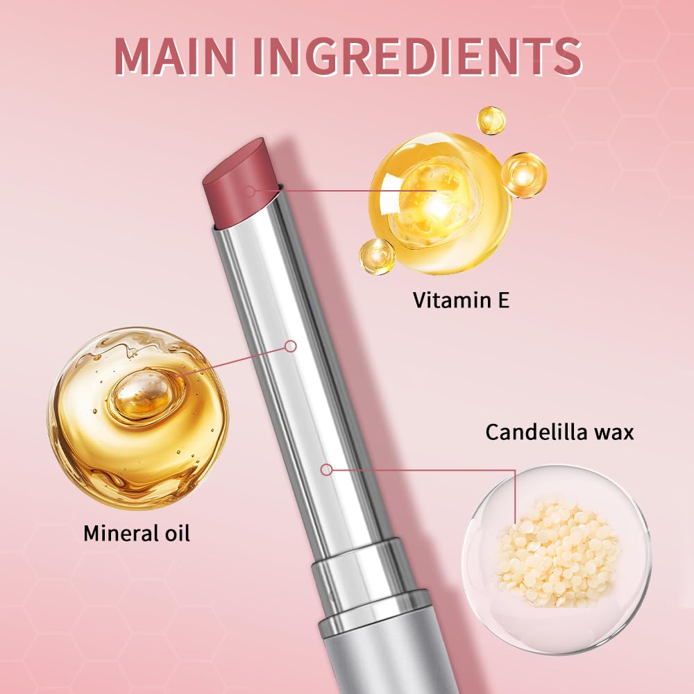 Tinted Lip Balm Lipstick, Hydrating Natural Glossy, Long-lasting Moisturizing & Nourishing Lip Care with Natural Ingredients Transparent Color (Pink, 0.07oz)