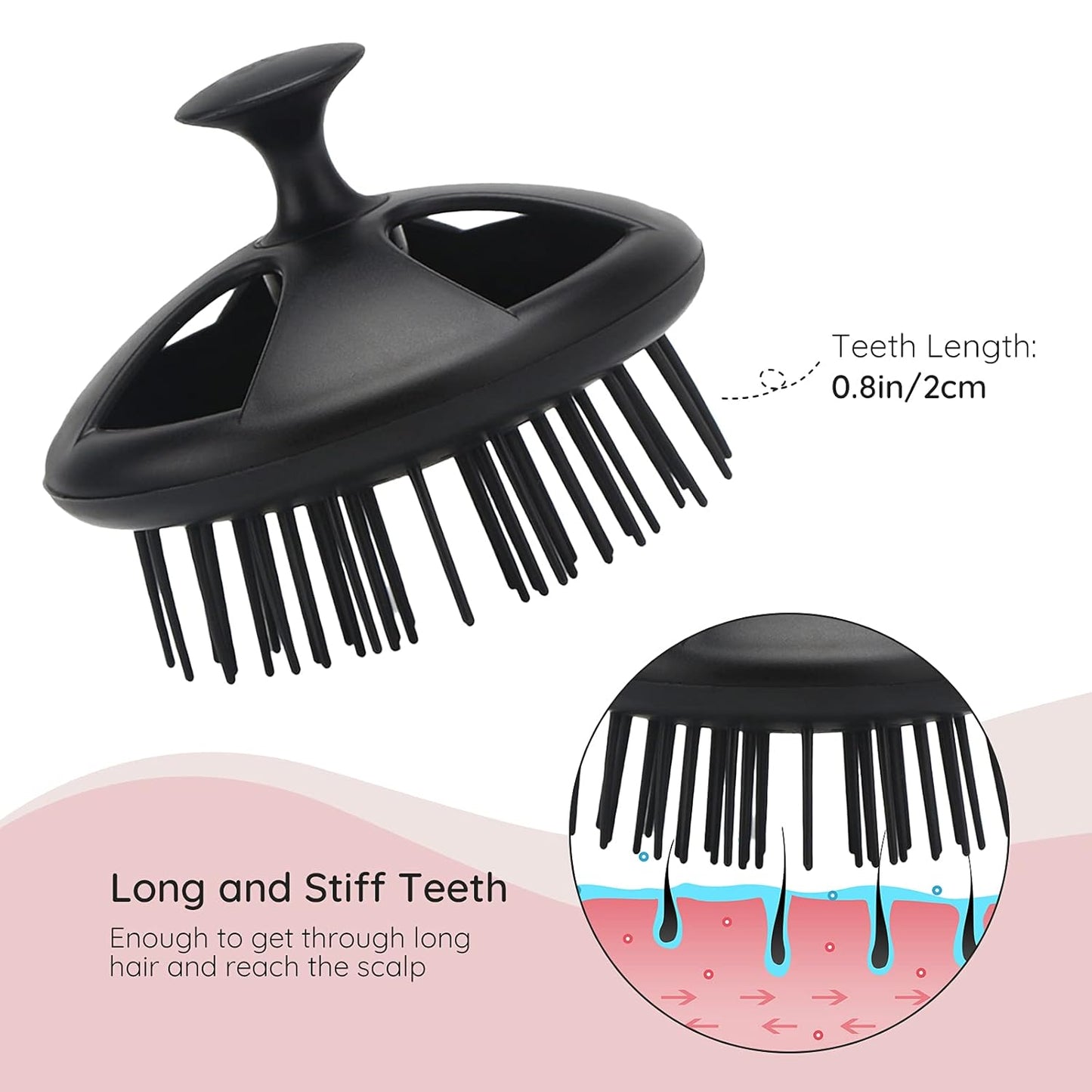 Segbeauty Shampoo Brush, 2 pcs Scalp Massage Floriated Shower Comb Long Short Teeth Set for Curly Hair, Scalp Massage Brush for Hair Growth Beard Brush Pet Grooming Wet Dry Hair Care Brushes Black