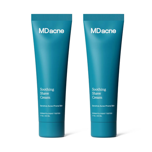 MDacne Shaving Cream for Acne-Prone Skin, 2-Pack - Oil-Free, Eliminates Razor Burn, Cuts & Infections - Reduce Skin Irritation & Prevent Shave Bumps & Nicks - Vegan, Paraben-Free & Cruelty-Free