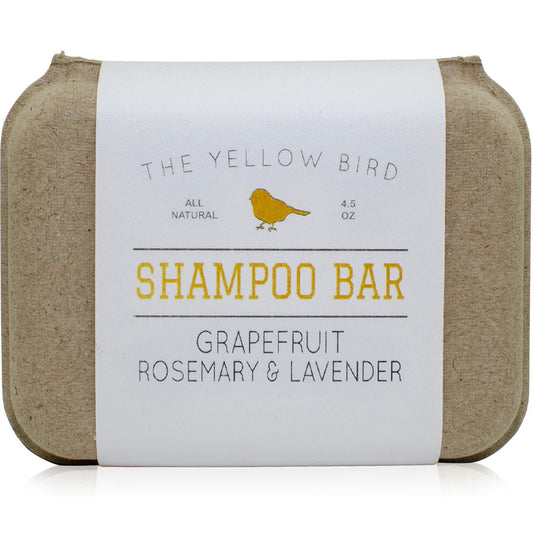The Yellow Bird Solid Bar Shampoo Soap. Grapefruit, Rosemary, and Lavender. Mild Natural and Organic Ingredients. Sulfate Free. Gentle Scalp + Hair Care
