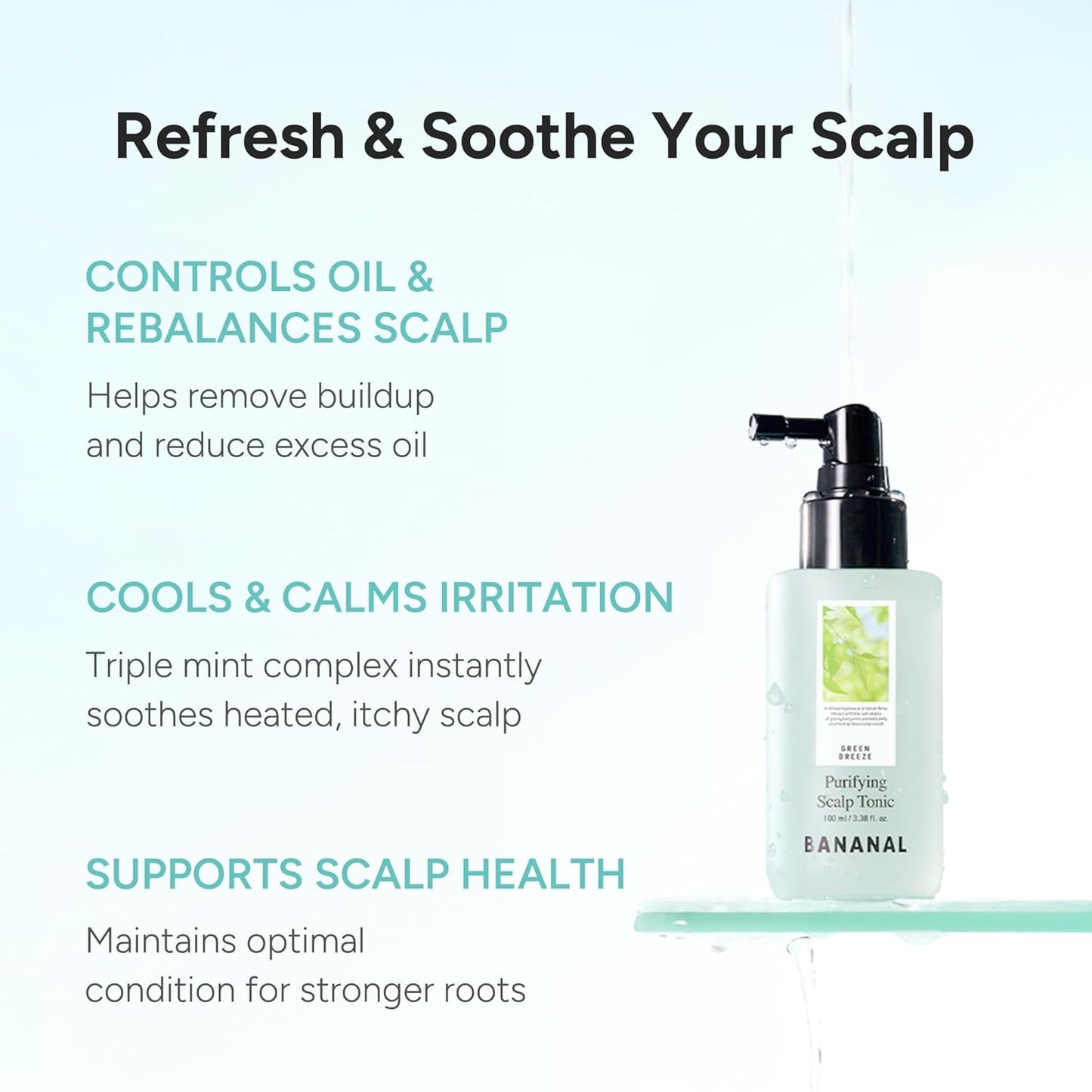 Purifying Hair & Dry Scalp Treatment Mist – Korean Hair Care with Triple Mint Complex for Oil Control, Soothing & Leave-In Conditioner – Paraben, Silicone & Sulfate Free – Green Breeze, 3.38 fl oz