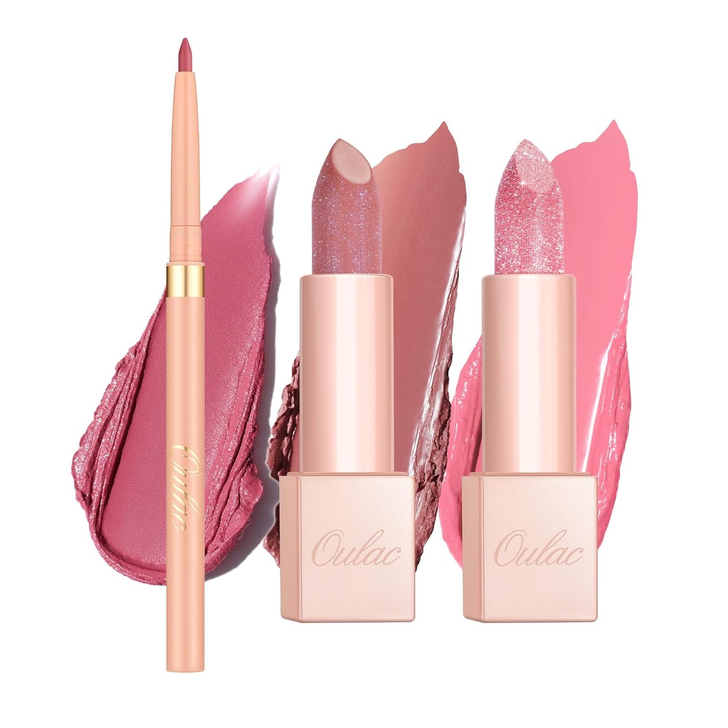 Oulac Lipstick & Lipliner Set 3PCS High Impact Lipcolor with Moisturizing Formula, Vegan Beauty, Full-Coverage Lip Color, Gift Lipstick for Women, 04+PG05+PG10