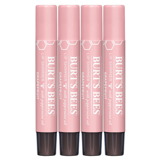 Burt's Bees Shimmer Lip Tint Set, Tinted Lip Balm Stick, Moisturizing for All Day Hydration with Natural Origin Glowy Pigmented Finish & Buildable Color, Grapefruit (4-Pack)