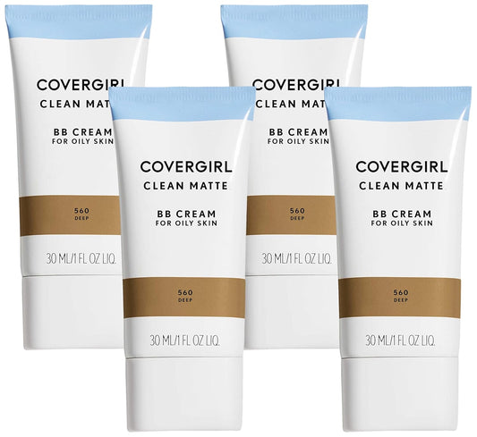 COVERGIRL Clean Matte BB Cream Deep 560 For Oily Skin, (packaging may vary) - 1 Fl Oz (1 Count) (Pack of 4)