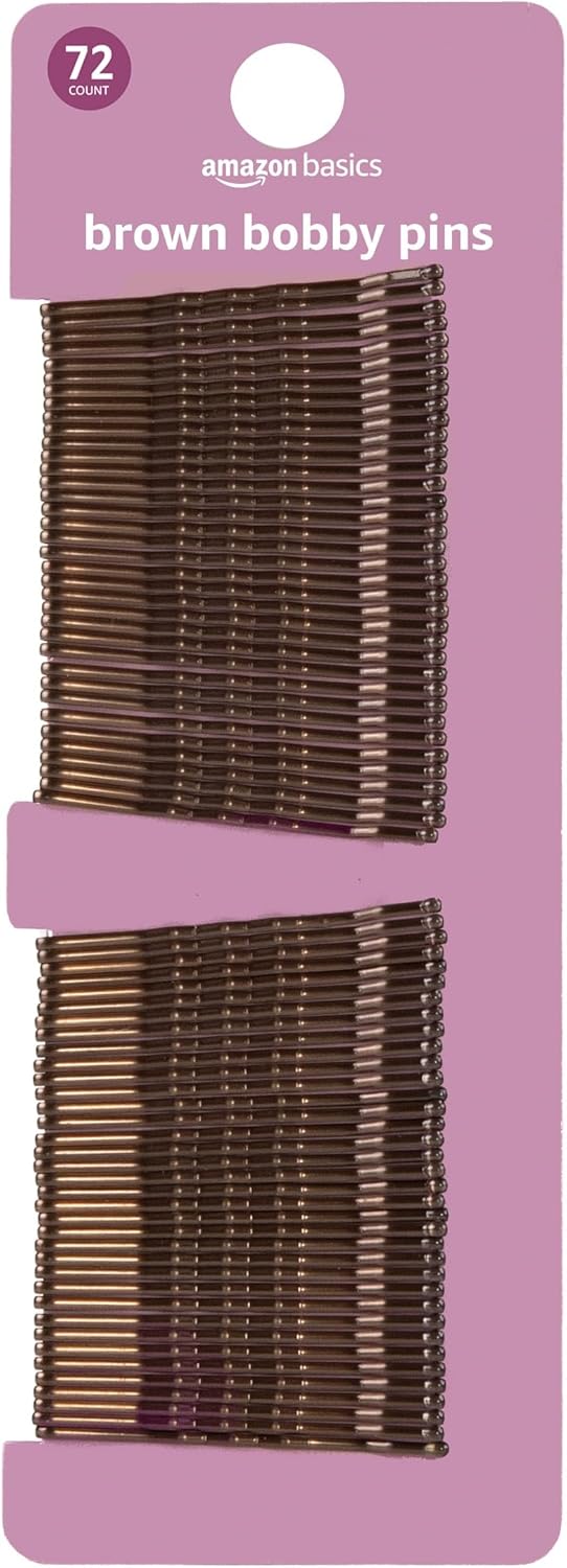 Amazon Basics Bobby Pins, Brown Hair Pins for all Hair types, 72 Count