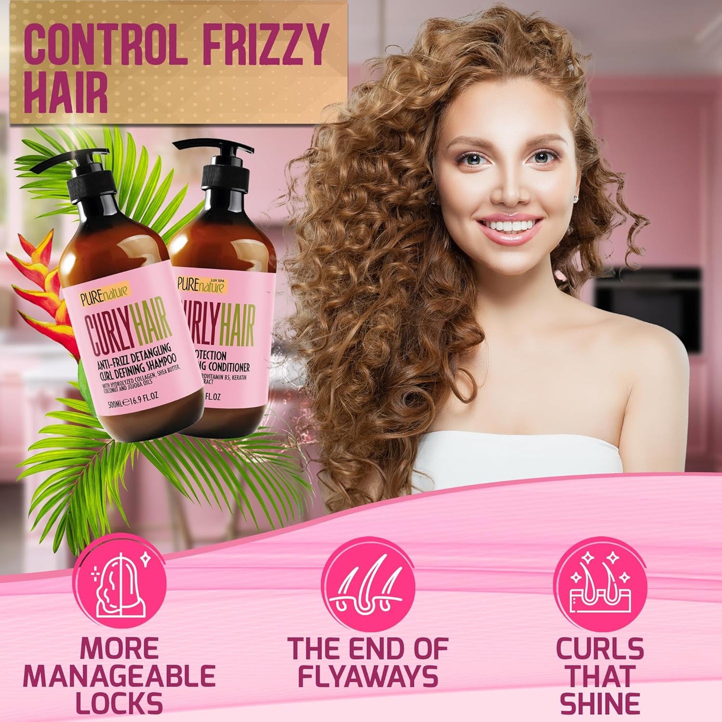 Curly Hair Shampoo and Conditioner Set - Sulfate Free and Color Safe - For Wavy, Frizzy, Fine, Black and Permed Styles - Moisturizing for Men and Women - Deep Curl Hydrating Products with Argan Oil