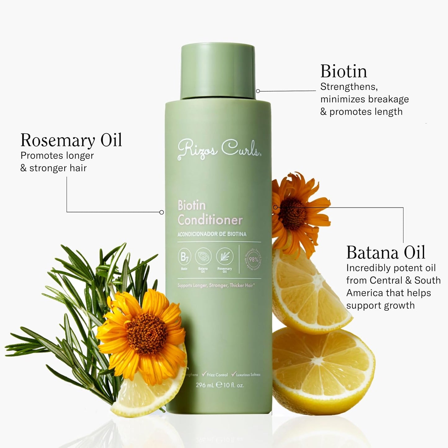 Rizos Curls Biotin Conditioner – Deeply Moisturize & Reduce Breakage with Biotin, Coconut Oil & Aloe Vera – Softens & Detangles All Hair Types Straight, Wavy, Curly 1a–4c – Sulfate & Paraben Free