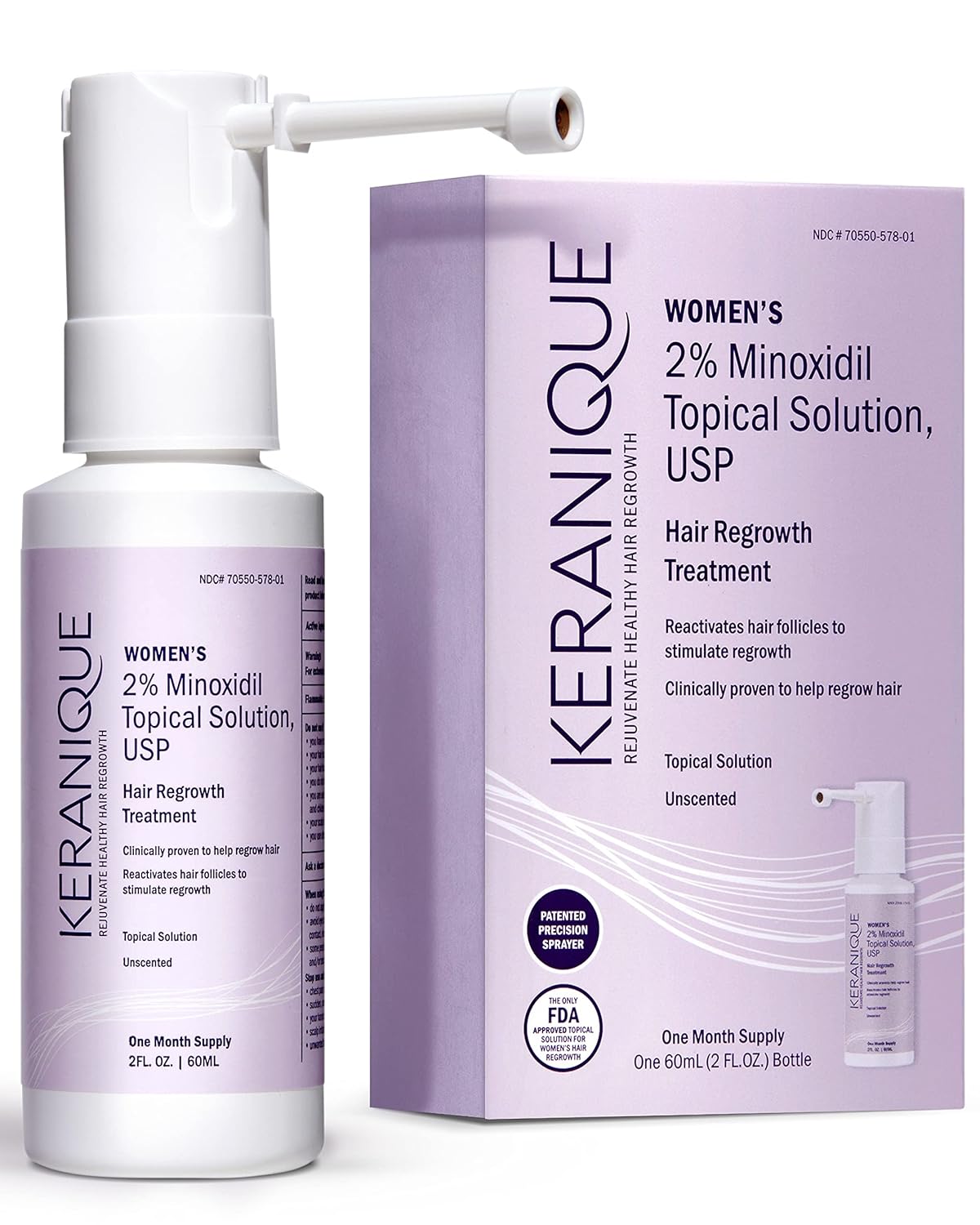 Keranique Hair Regrowth Treatment for Women - 2% Minoxidil for Hair Growth & Thickening - Topical Solution Scalp Treatment for Hair Loss & Thinning w/ Precision Spray Applicator - 2 Fl Oz