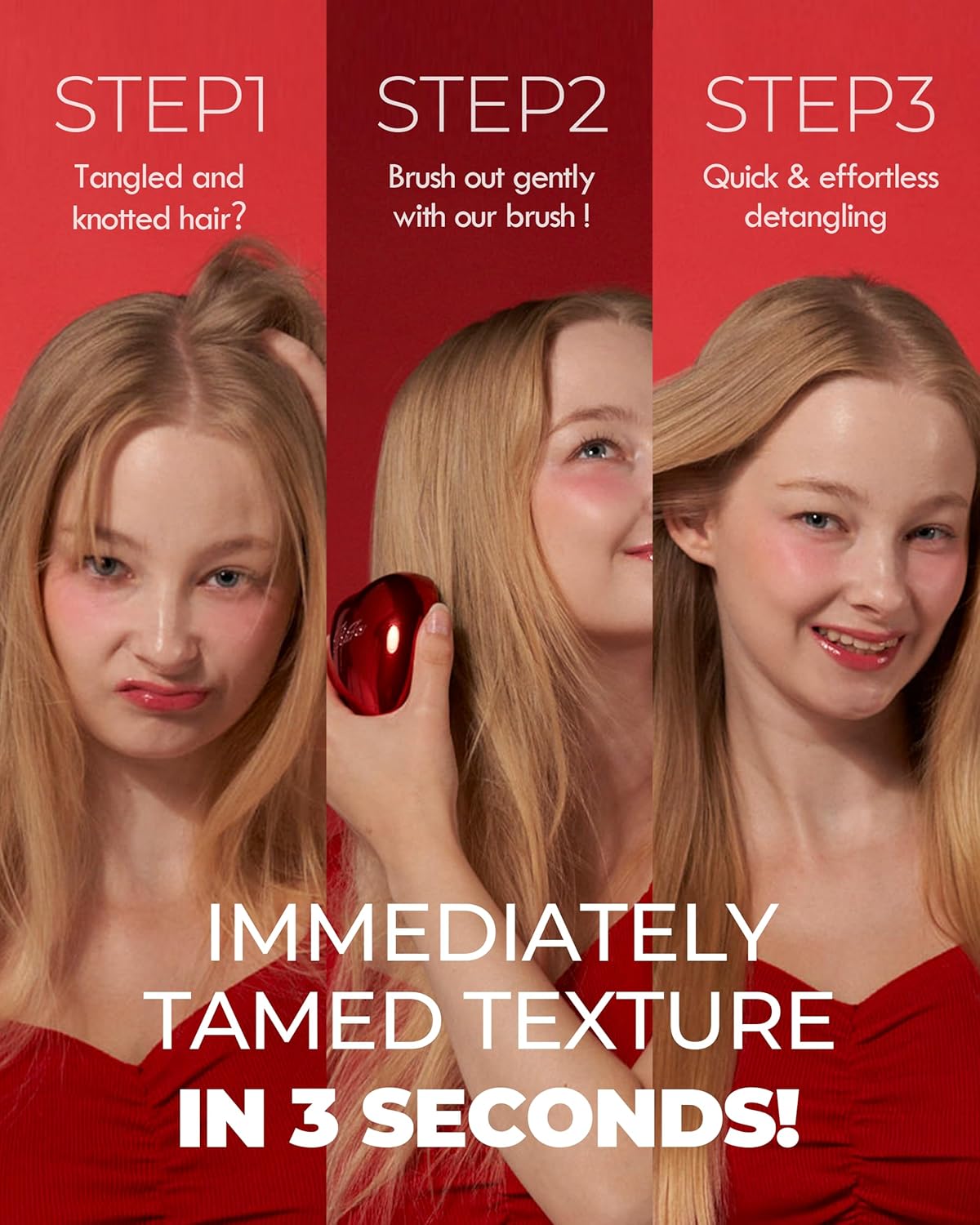 ReFa Heart Brush SHINE RED | Heart Shaped Hair Brush for Women | No Tangle Hair Brush | Small Hair Brush for Thick Hair | Hair Detangler Hair Brush Travel Hair Brush