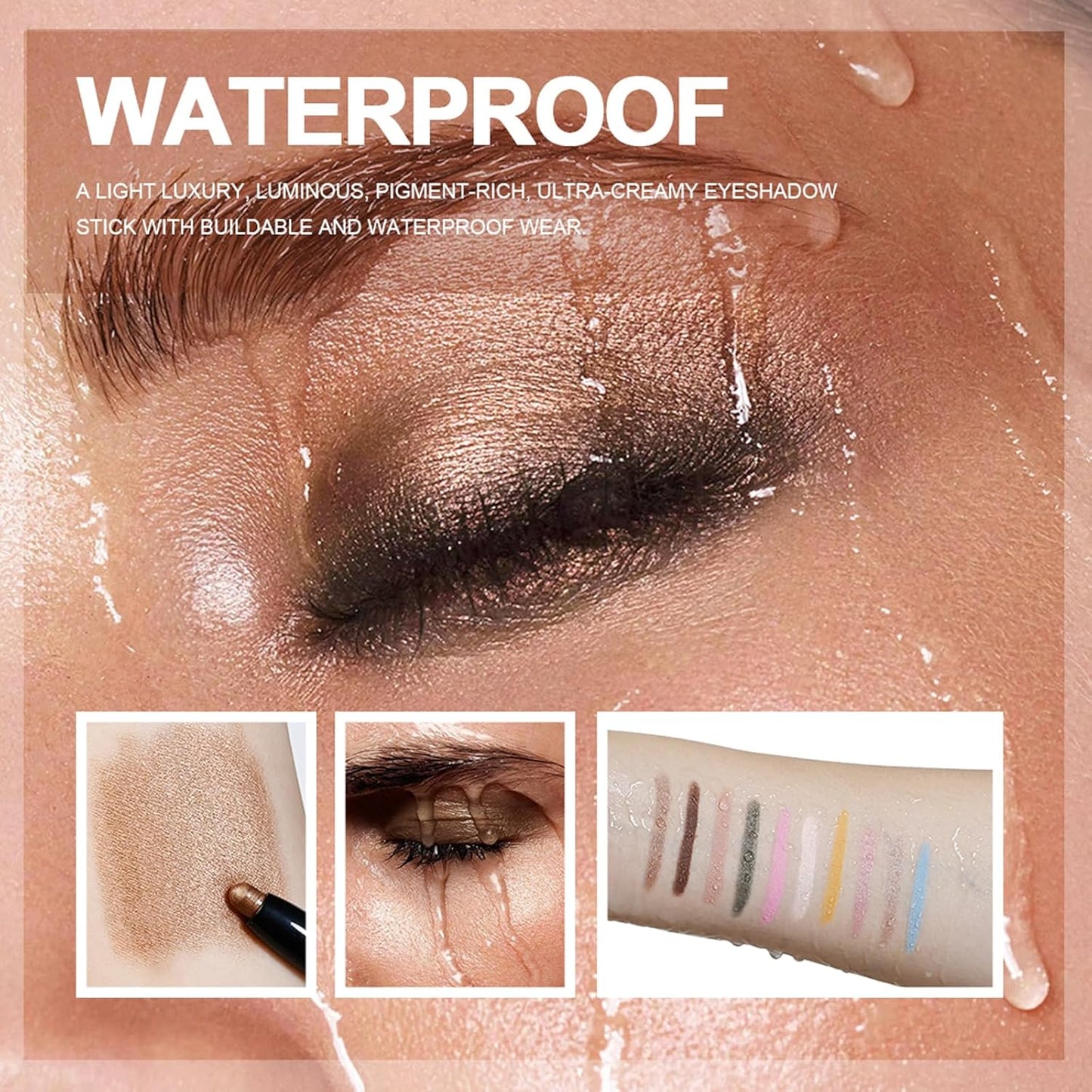 Eyeshadow Stick, Shimmer and Matte Cream Eye Shadow Brightener Sticks Eyeliner Pencil Crayon, Waterproof Long Lasting Eye Highlighter Stick Makeup,0.056 Oz(2PCS #6-Oyster+#9-Champagne)