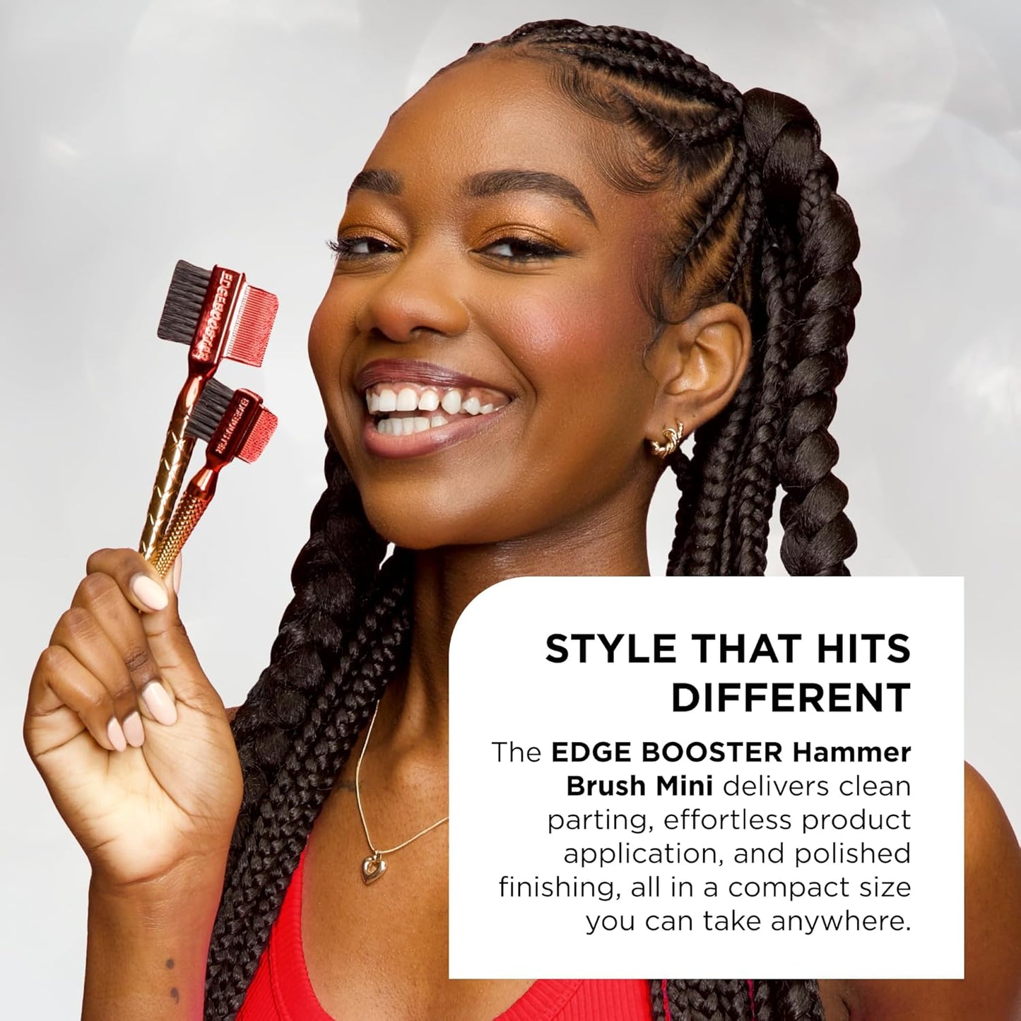 STYLE FACTOR EDGE BOOSTER® Hammer Brush Rat Tail– Double-Sided Edge Control Brush & Comb with Boar Bristles – For Edges, Slick Backs, Baby Hair Styling, and Taming Flyaways- Travel Size