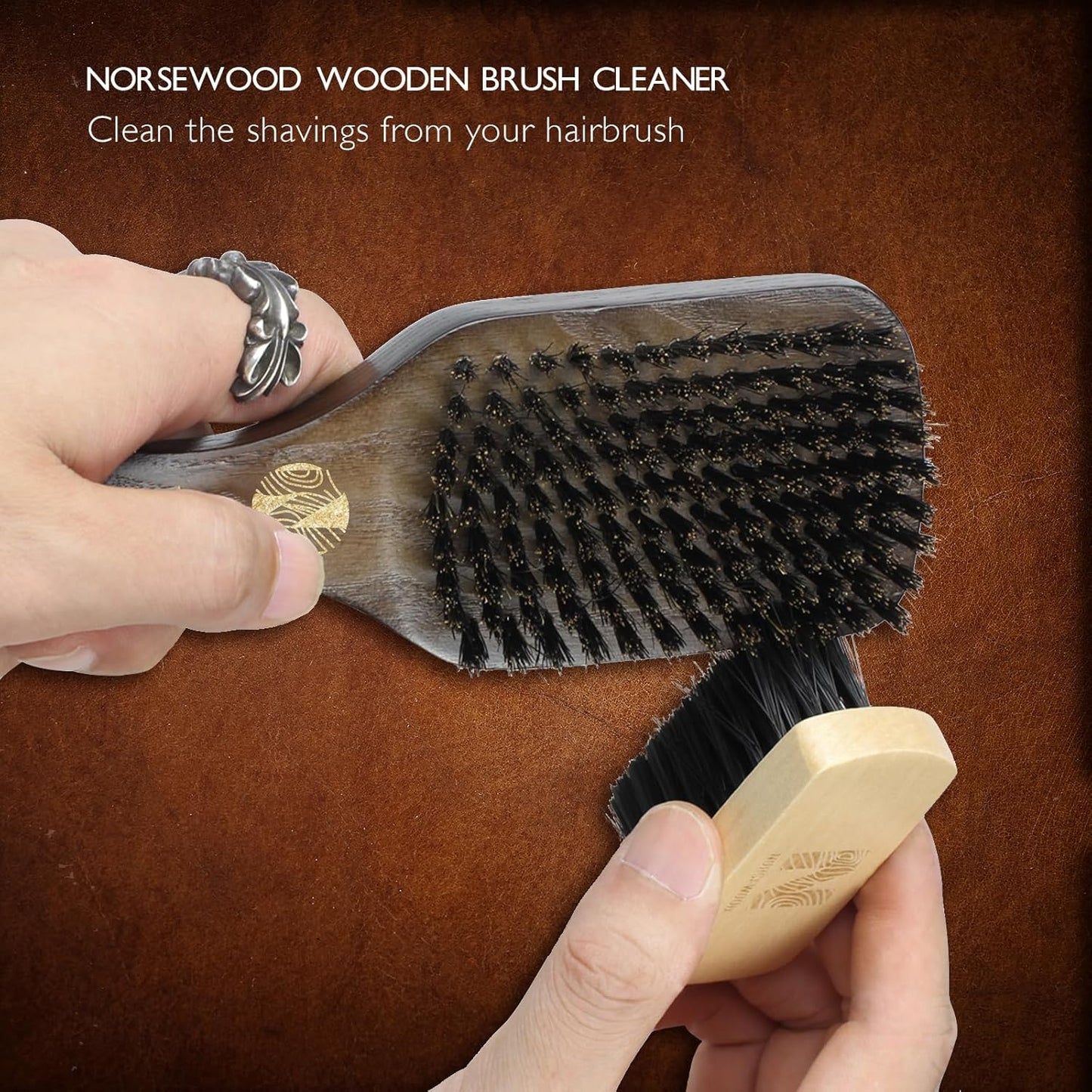 Boar Bristle Brush for Shine and Texture - Stiff Bristles for Medium Hair/Beards, Cleaning Brush Included