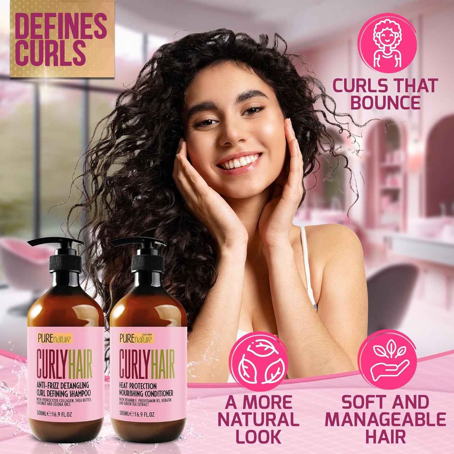 Curly Hair Shampoo and Conditioner Set - Sulfate Free and Color Safe - For Wavy, Frizzy, Fine, Black and Permed Styles - Moisturizing for Men and Women - Deep Curl Hydrating Products with Argan Oil