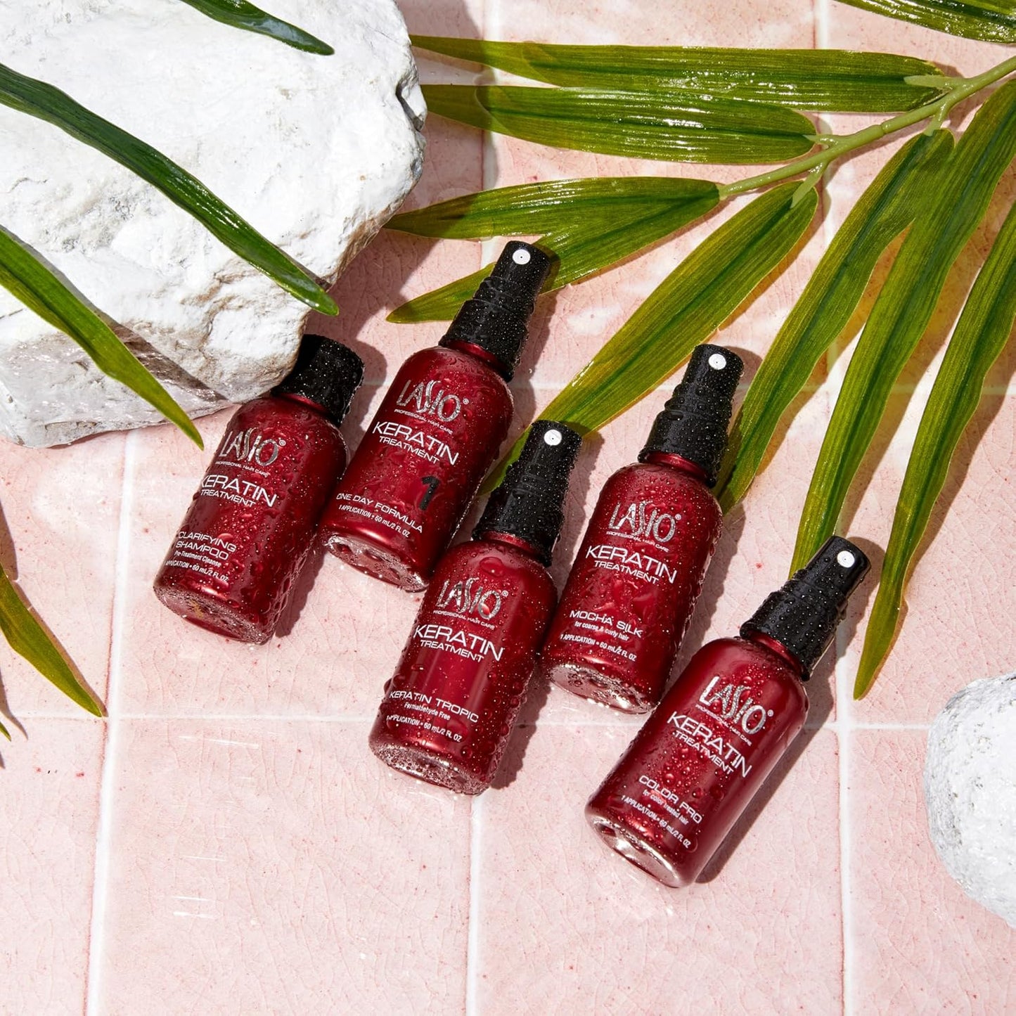 Lasio Pro Keratin Hair Treatment Kit for Salon Use– Includes Keratin Tropic, One Day, Mocha Silk, Color Pro & Hypersilk Clarifying Shampoo (2 Oz Each – Reduces Curls, Eliminates Frizz, Repairs & Shine